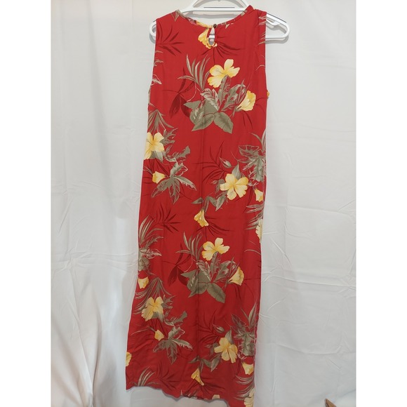 La Cabana Floral Maxi Dress Red Yellow Tropical Sleeveless Vacation - Picture 3 of 3